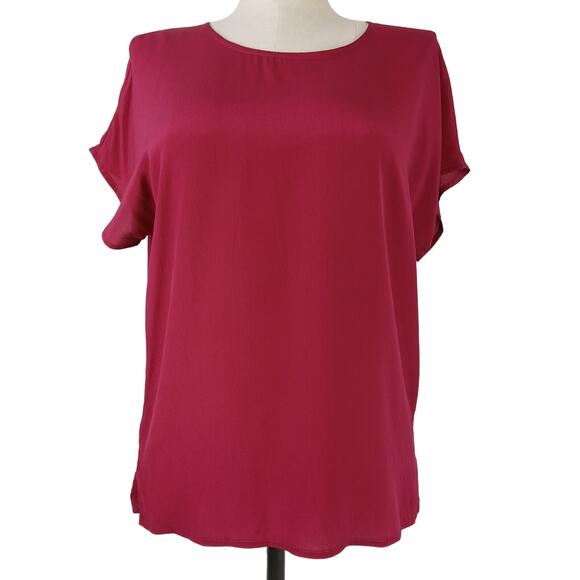 Max Mara SZ 12 Raspberry 100% Silk Cap Sleeve Blouse - Picture 2 of 8